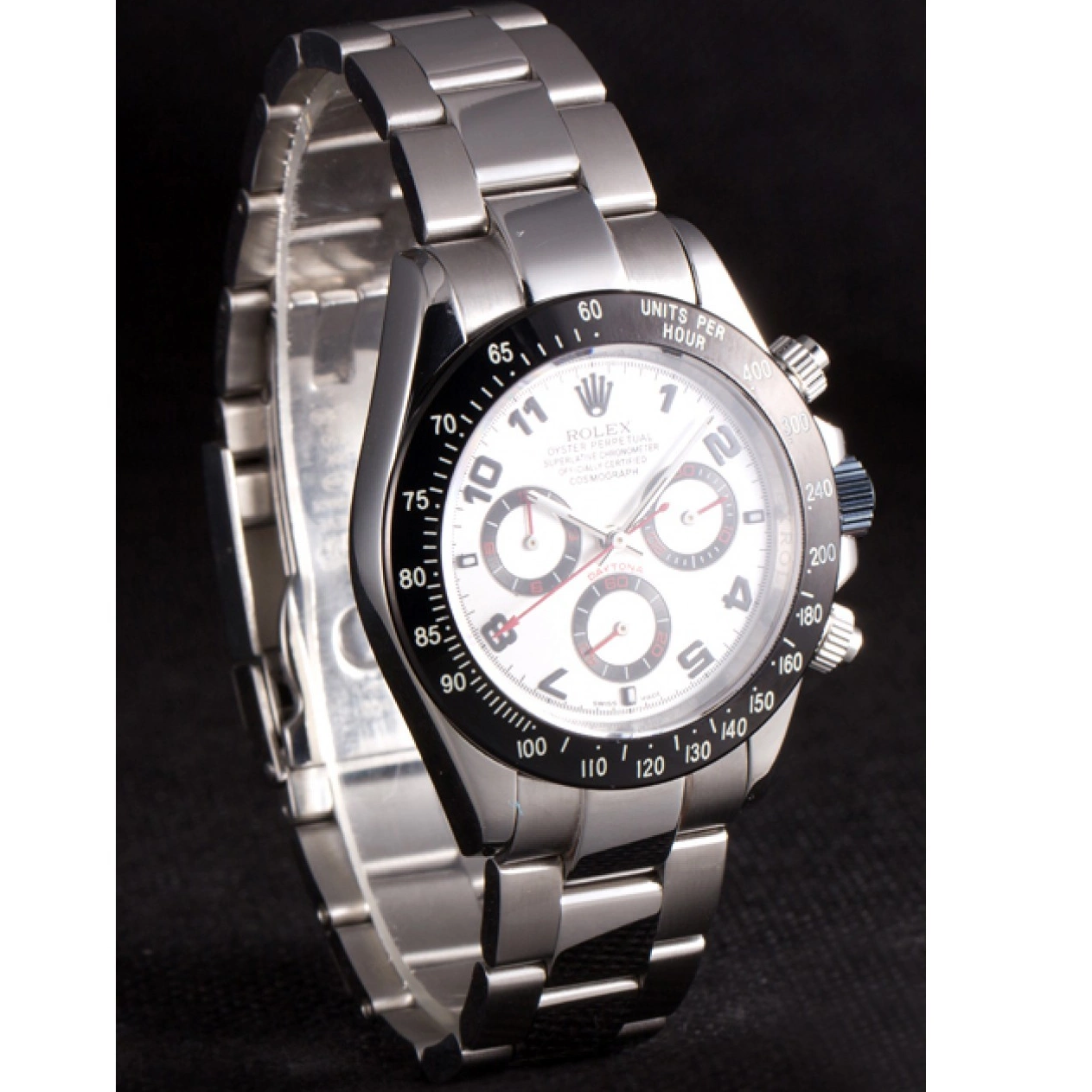Aaa replica watch Dial Silver Daytona Enameled Stainless Steel Black Rolex 0807